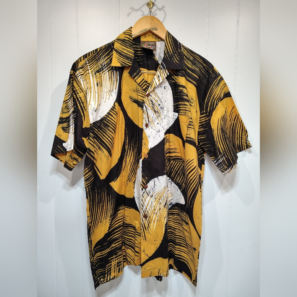 Caribelle Batik Cotton Button Up Shirt Medium Tropical Resort Caribbean‎ Print